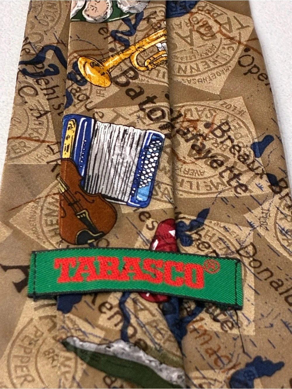 Tabasco Silk Tie Baton Rouge Mardi Gras Music Creole Whimsical